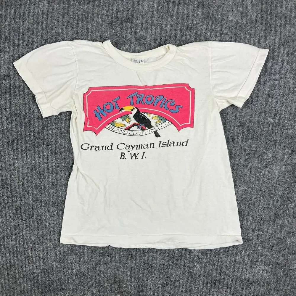 Hot Tropics T-Shirt Womens Size L White Grand Cayman Island Graphic 90s Vintage - Picture 2 of 7